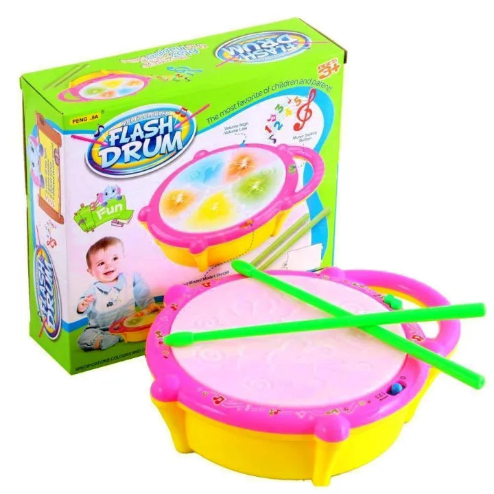 Flash Drum With 3 Functions With Lights & Musics - Drum Sticks Included