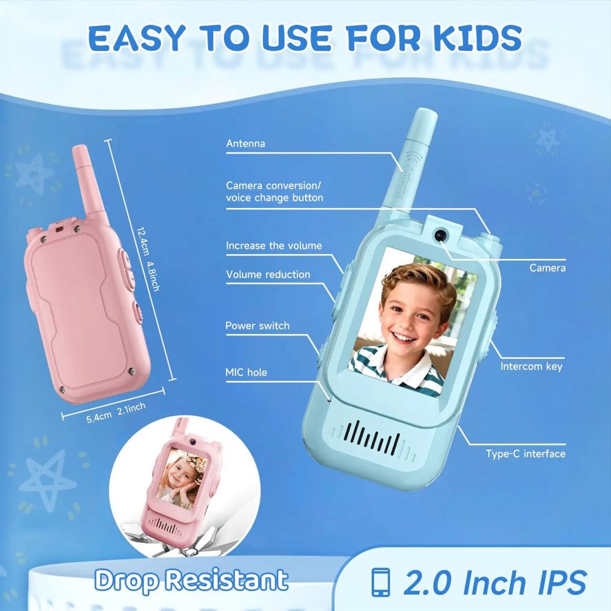 Kids Video Walkie Talkie Toy Set with 480P Camera & Screen – Rechargeable Wireless Intercom with Real-Time Video Calling (No WiFi)