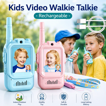 Kids Video Walkie Talkie Toy Set with 480P Camera & Screen – Rechargeable Wireless Intercom with Real-Time Video Calling (No WiFi)