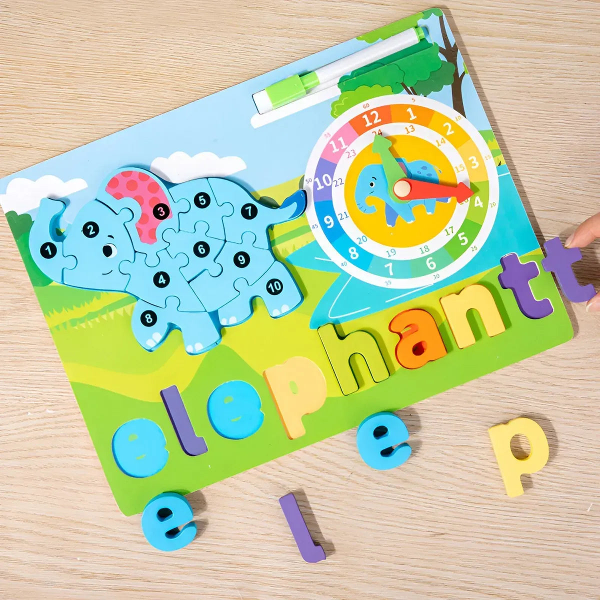 Alphabet Animal Wooden Puzzle Set with Whiteboard – Educational Learning Toy for Kids