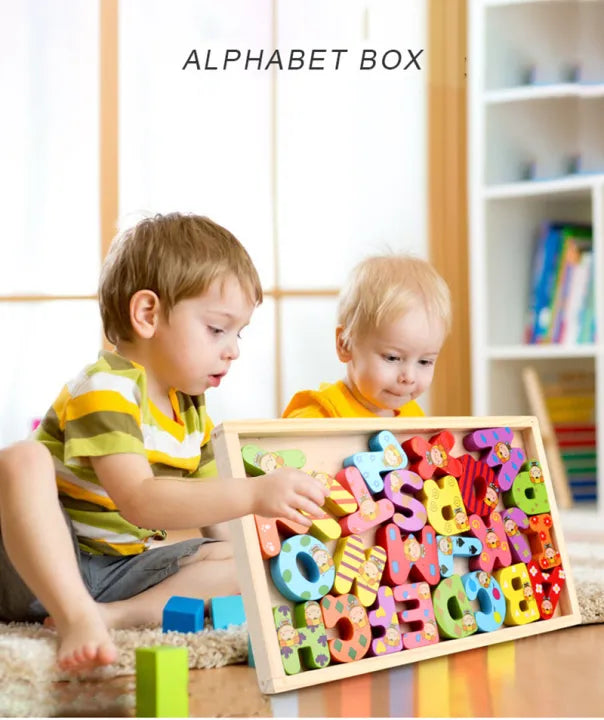 Baby Montessori Alphabet Wooden Blocks Set – Educational Preschool Learning Toy (English Letters Only)