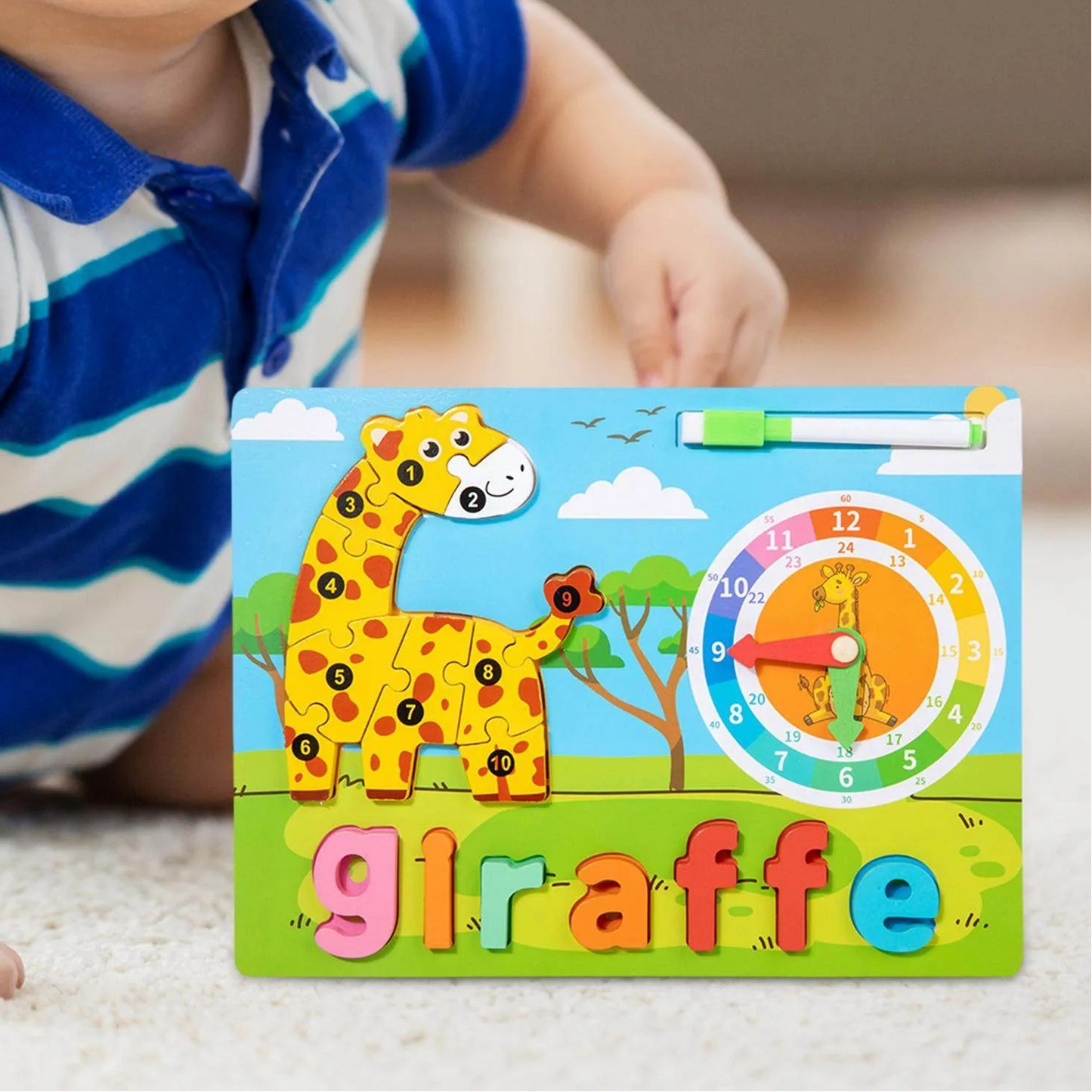 Alphabet Animal Wooden Puzzle Set with Whiteboard – Educational Learning Toy for Kids