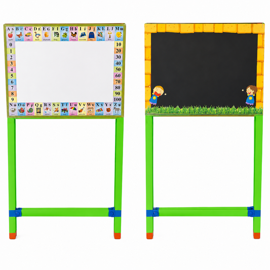 2 in 1 Wooden Stand Whiteboard with Dual Side Blackboard