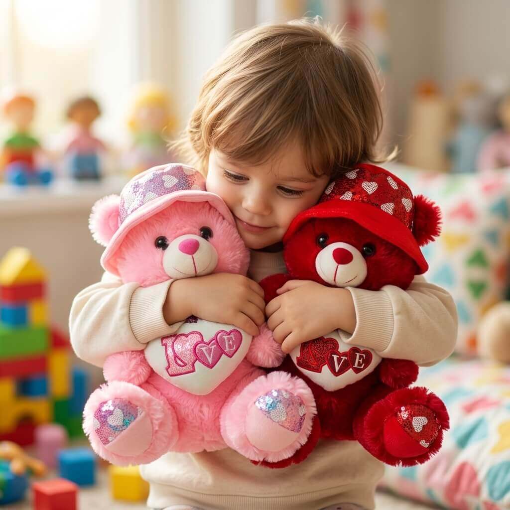 Heart Hug Teddy Bears with Cute Cap