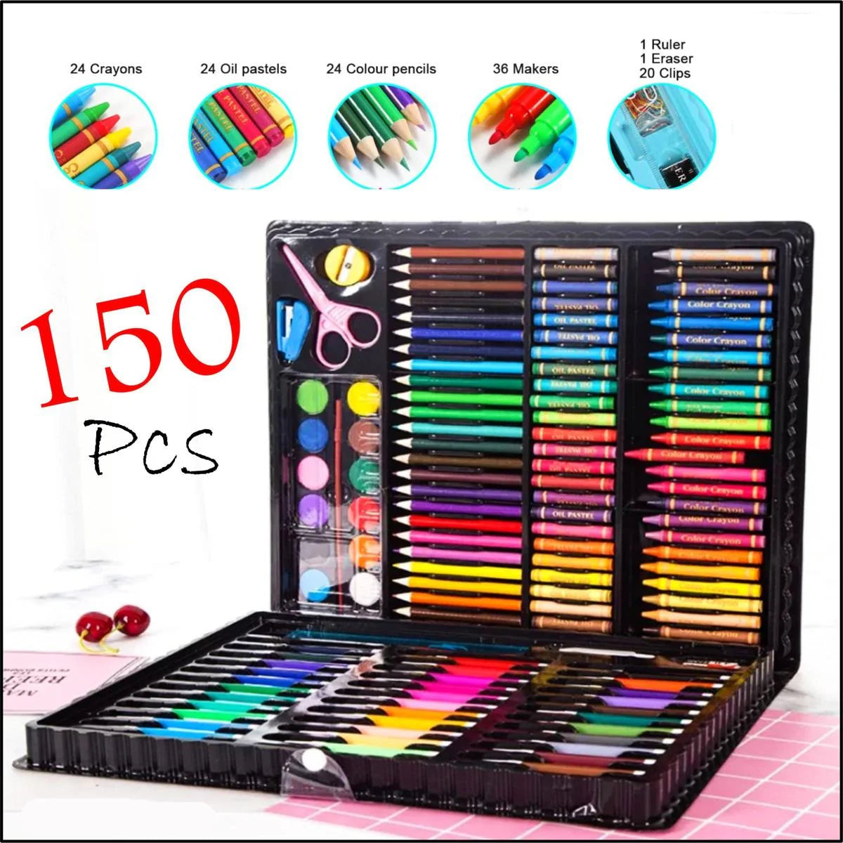 Kids Colouring Kit - 150 Pcs Colour Box Set