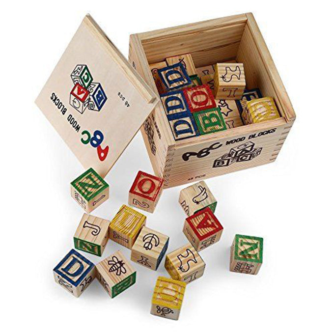 Alphabetic Wooden Educational Building Blocks Set – 48 Pcs ABC Learning Blocks for Kids