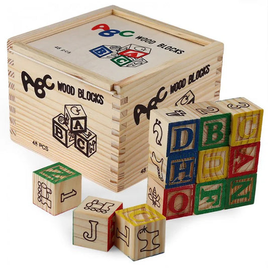 Alphabetic Wooden Educational Building Blocks Set – 48 Pcs ABC Learning Blocks for Kids