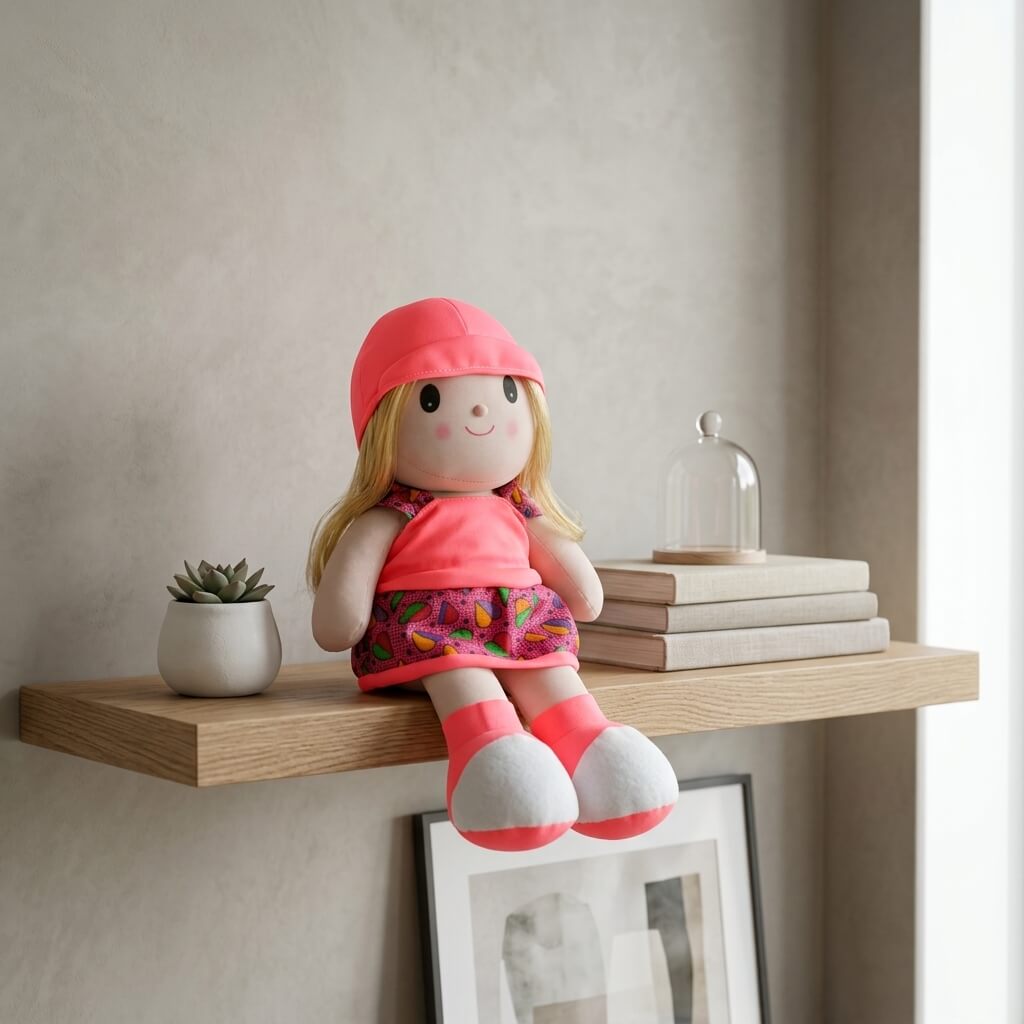 Colorful Frock Plush Doll with Blonde Hair – Soft Cuddly Toy