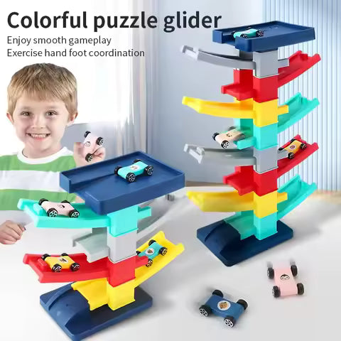 Children'S Gliding Track Car Mini Car Inertia Girl Baby 3-Year-Old Boy Toy Multi Layer Cartoon Puzzle Slide Car