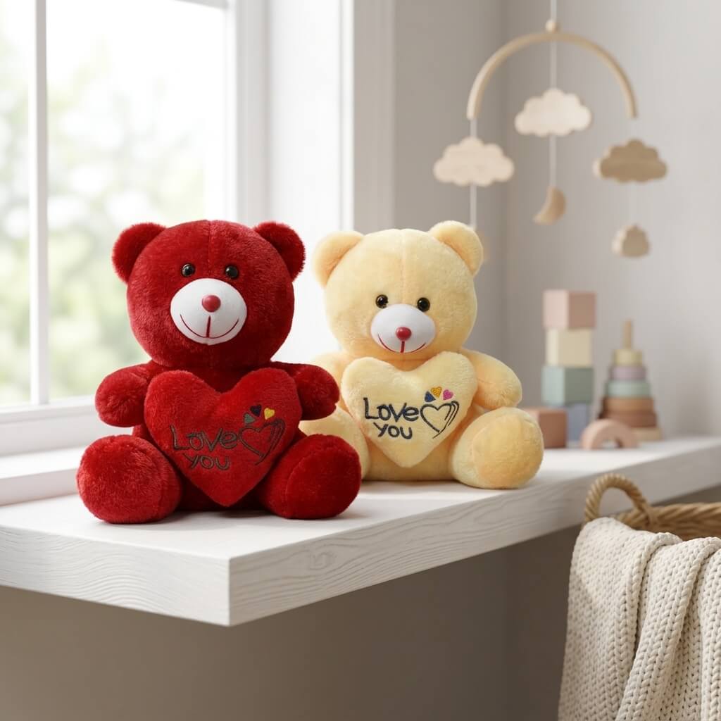 9 Inch Teddy Bear Hugging Heart – Cute & Cuddly Soft Toy
