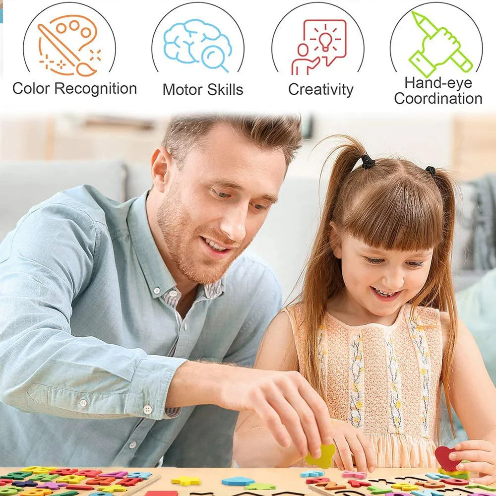Wooden ABC, 123 & Shape Puzzle Board for Kids | Educational Learning Toy