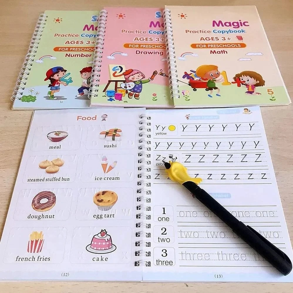 Sank Magic Practice Copybook (4 Books + Magic Pen & 10 Ink Refills) Preschool Learning Books for Kids