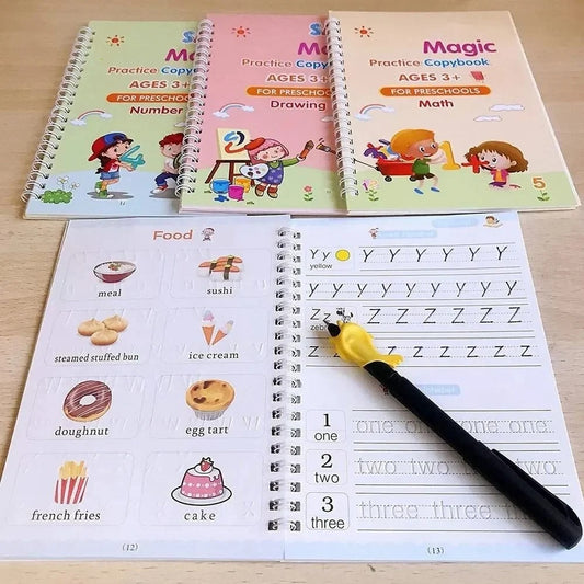 Sank Magic Practice Copybook (4 Books + Magic Pen & 10 Ink Refills) Preschool Learning Books for Kids