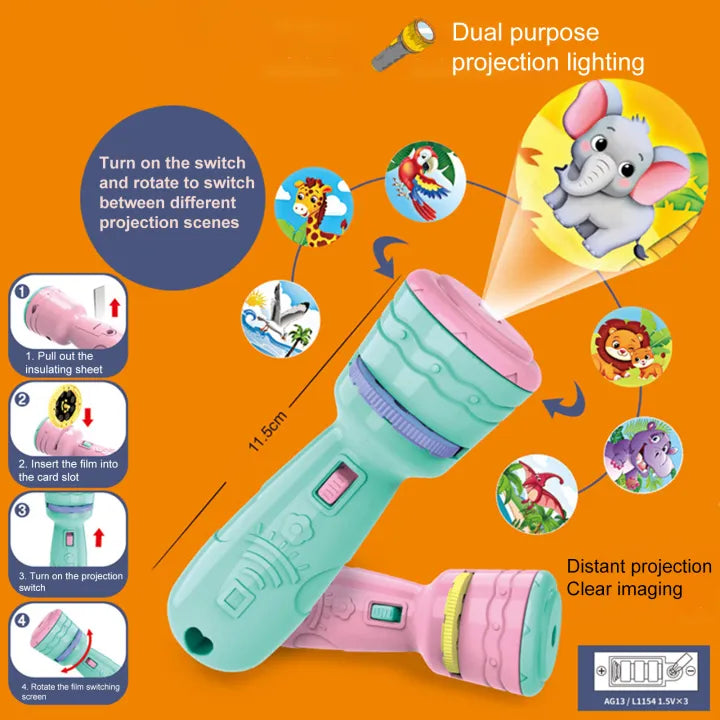 Mini Flashlight Slide Projector Toy for Kids – Educational Projector Torch with Image Reels