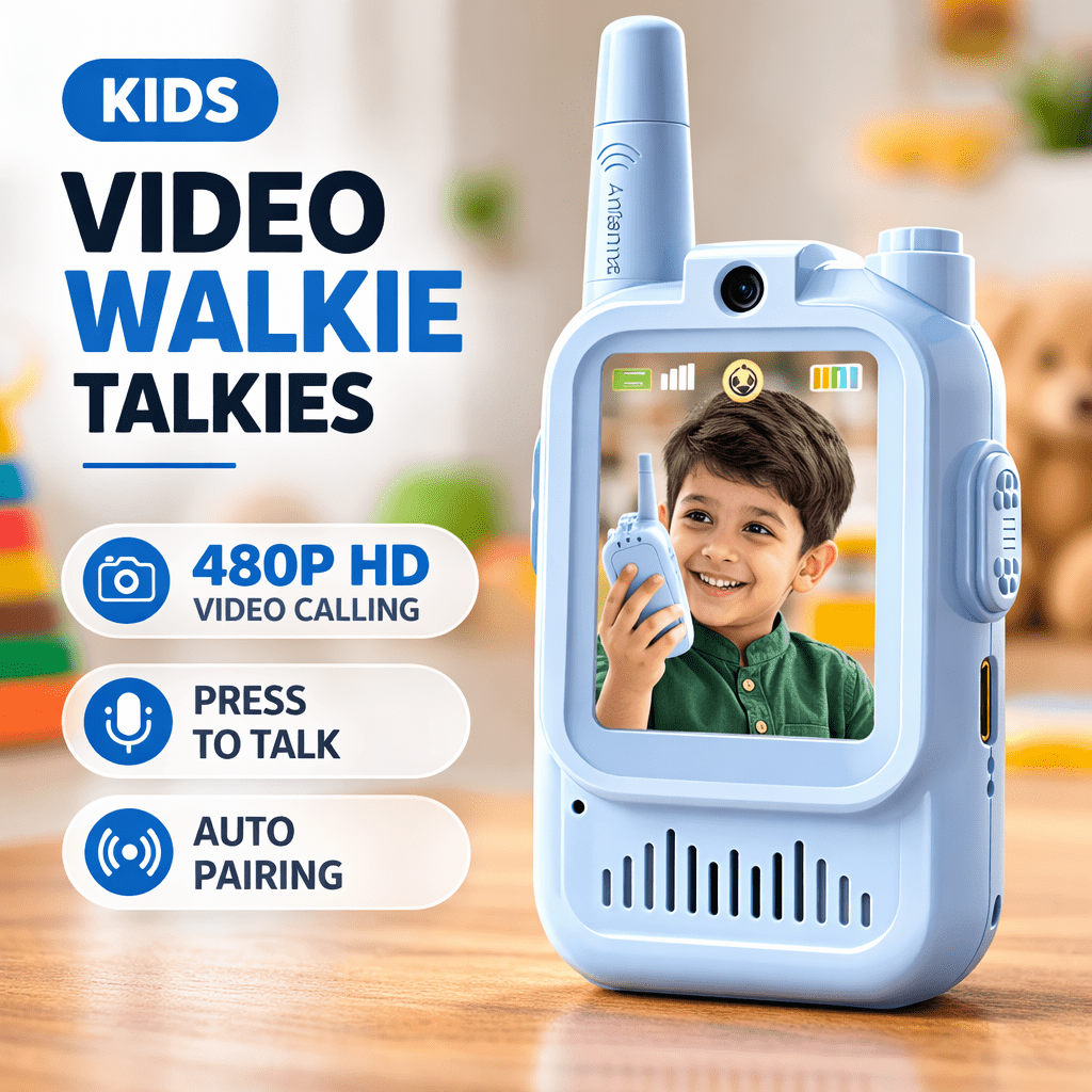 Kids Video Walkie Talkie Toy Set with 480P Camera & Screen – Rechargeable Wireless Intercom with Real-Time Video Calling (No WiFi)