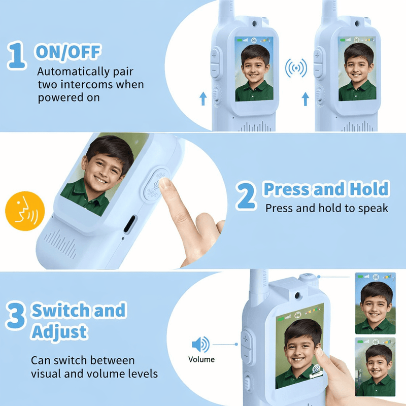 Kids Video Walkie Talkie Toy Set with 480P Camera & Screen – Rechargeable Wireless Intercom with Real-Time Video Calling (No WiFi)