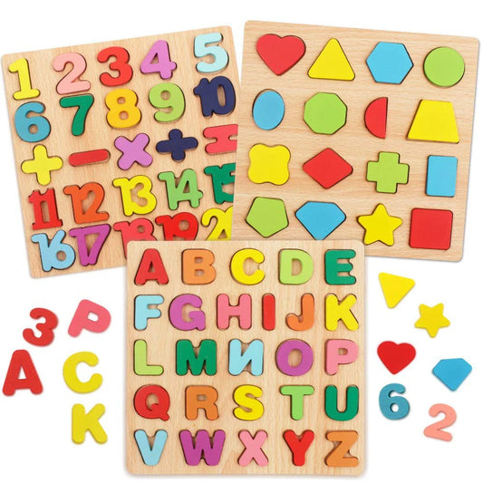 Wooden ABC, 123 & Shape Puzzle Board for Kids | Educational Learning Toy
